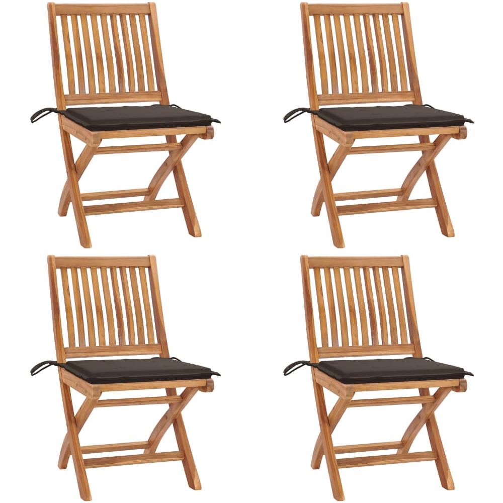 Sedie da Giardino Pieghevoli con Cuscini 4 pz Massello di Teak - Foto 1