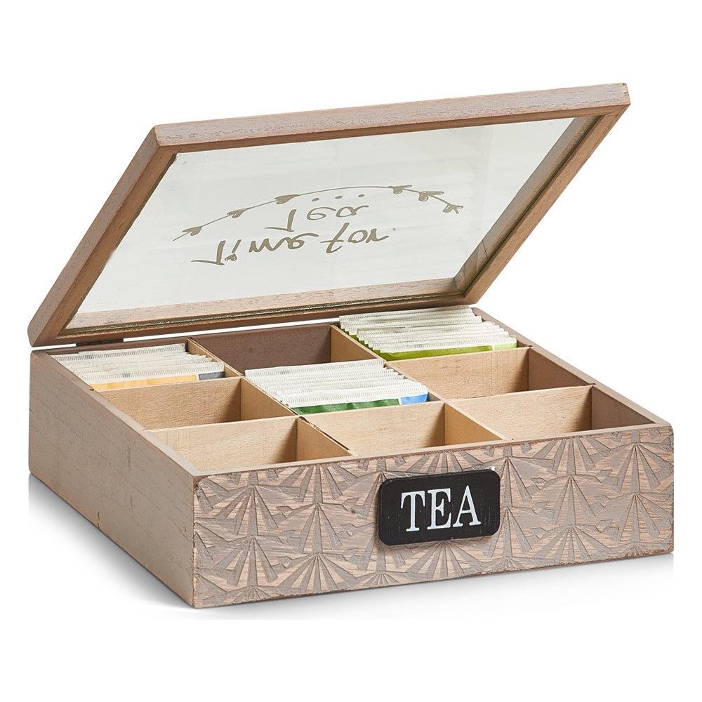 15115 Contenitore per Bustine di tè, Legno, Beige, 24x24x7 cm - Foto 1