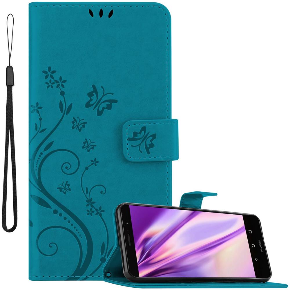 Custodia Compatibile Con Huawei Mate 9 In Blu Fiore - Coperchio Protettivo In Design Floreale Con Chiusura Magnetica, Funzione Stand E Slot Per Carte - Foto 1