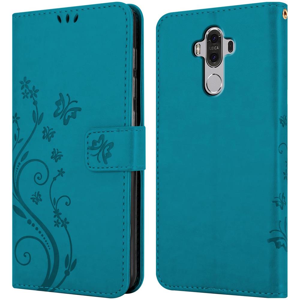 Custodia Compatibile Con Huawei Mate 9 In Blu Fiore - Coperchio Protettivo In Design Floreale Con Chiusura Magnetica, Funzione Stand E Slot Per Carte - Foto 8