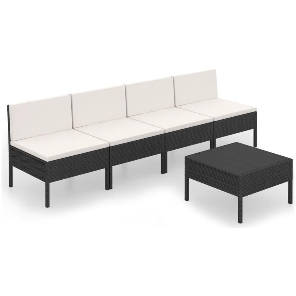 Set Divani Da Giardino 5 Pz Con Cuscini In Polyrattan Nero - Foto 2