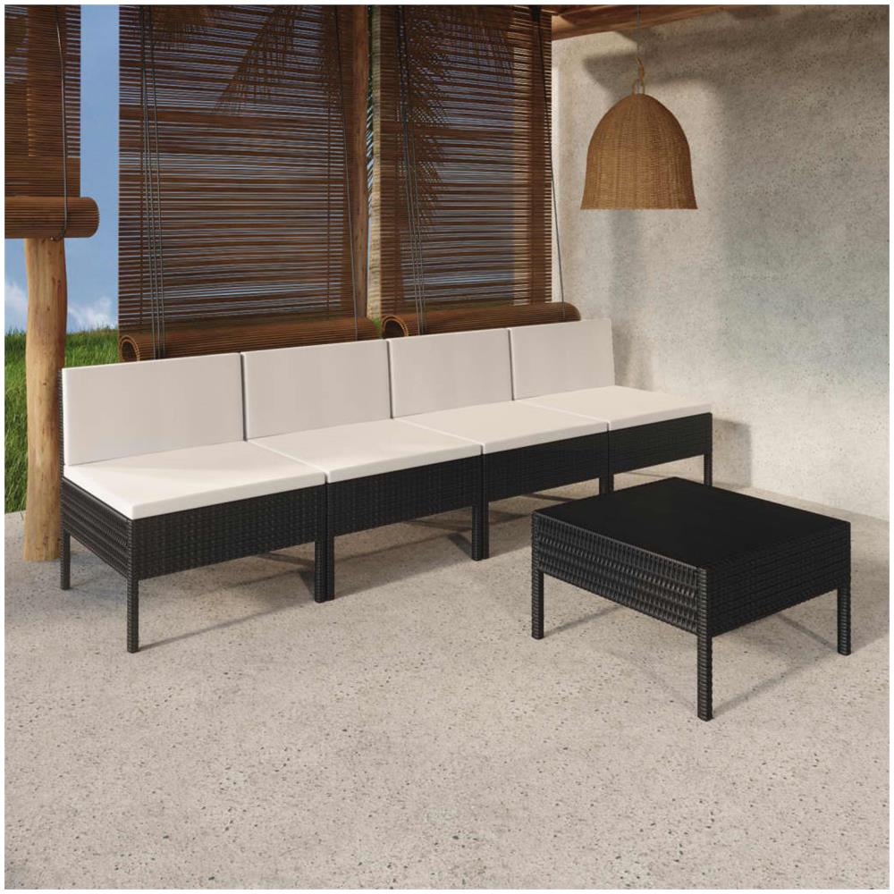 Set Divani Da Giardino 5 Pz Con Cuscini In Polyrattan Nero - Foto 1