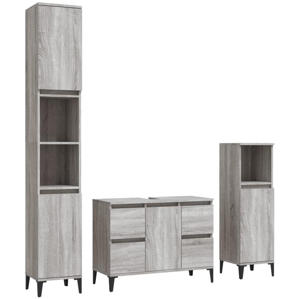 Set Mobili Da Bagno 3 Pz Grigio Sonoma In Legno Multistrato - Foto 2