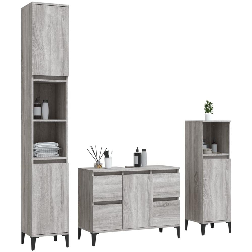 Set Mobili Da Bagno 3 Pz Grigio Sonoma In Legno Multistrato - Foto 3