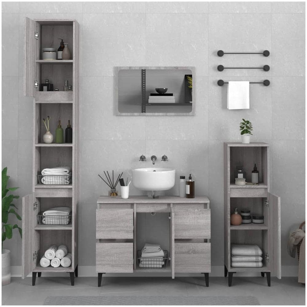 Set Mobili Da Bagno 3 Pz Grigio Sonoma In Legno Multistrato - Foto 1