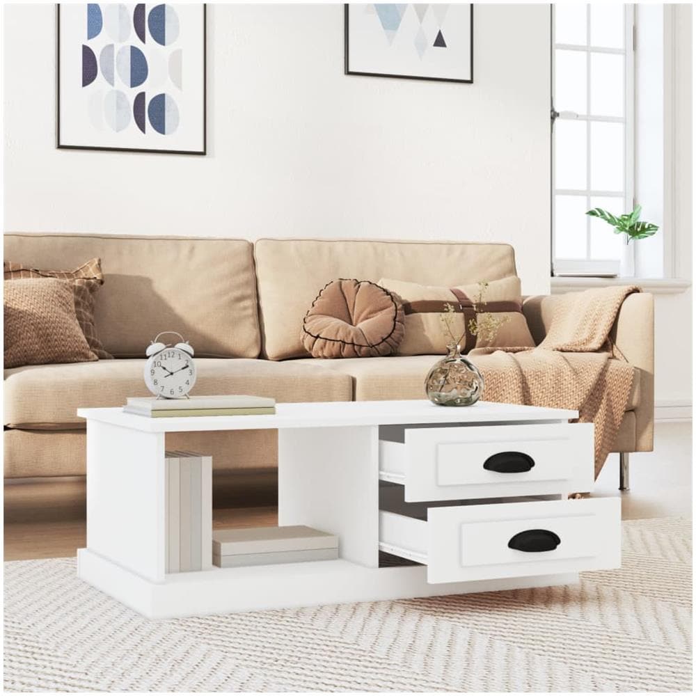 Tavolino Da Salotto Bianco 90x50x35 Cm In Legno Multistrato - Foto 3