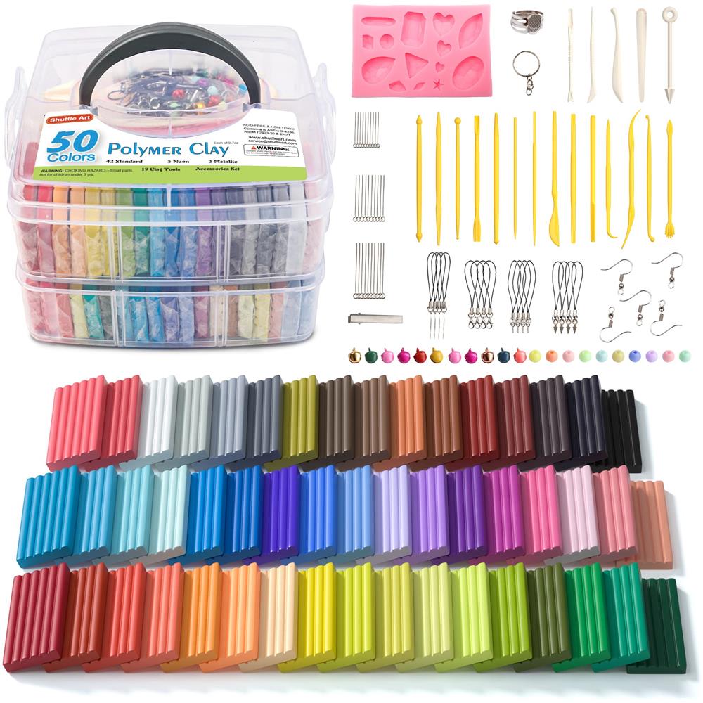 Argilla Polimerica, 50 Colori Argilla Da Modellare, Cottura Al Forno, Kit Di Argilla Creativa Con 19 Strumenti Di Argilla E 10 Tipi Di Accessori, Non Tossico, Non Appiccicoso, Ideale Regalo Di Argilla Artigianale Fai-da-te Per Bambini Adulti - Foto 1