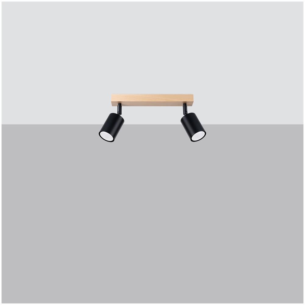 Lampada A Soffitto Verdo 2 Nero Sl. 1291 - Moderno Lampade Da Soffitto Legno Nero 17.5x46x30 Cm - Foto 2