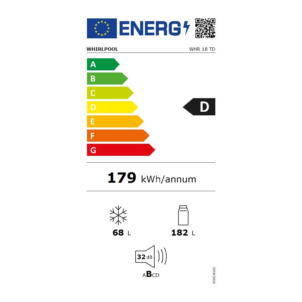 Frigorifero Combinato da Incasso WHR 18 TD 6° Senso Total No Frost Classe D Capacità Netta 250 Litri - Foto 2