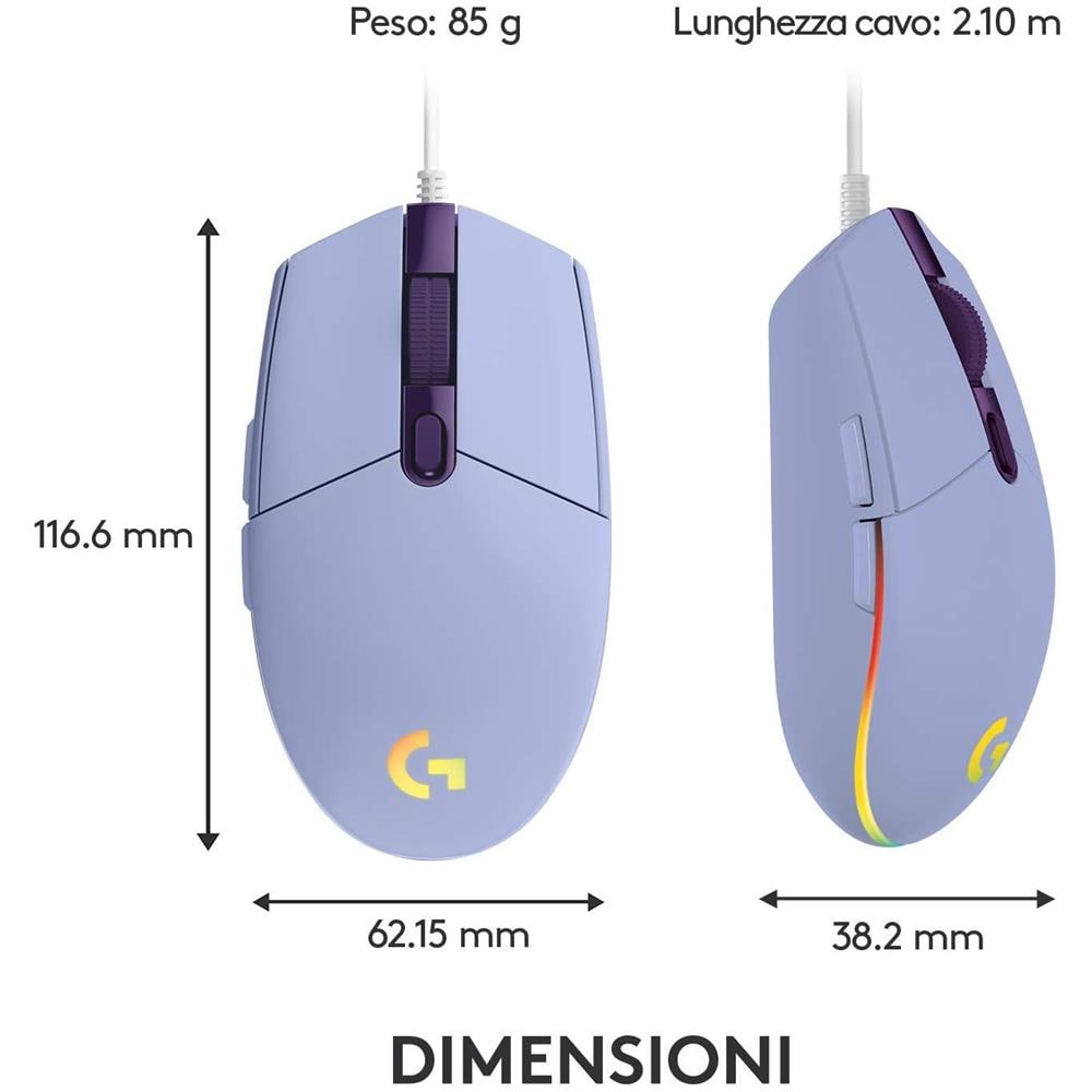 Mouse Gaming G203 Ottico 6 Tasti 8000 DPI Colore Lilla - Foto 2