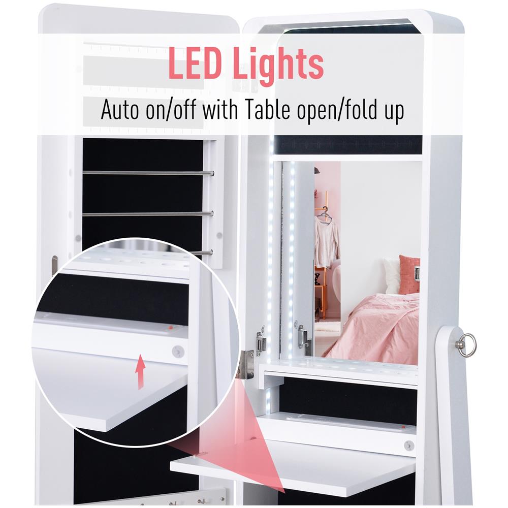 Armadio Portagioie E Trucchi Con Specchio E Illuminazione Led Automatica, Bianco, 30x146x36cm - Foto 2