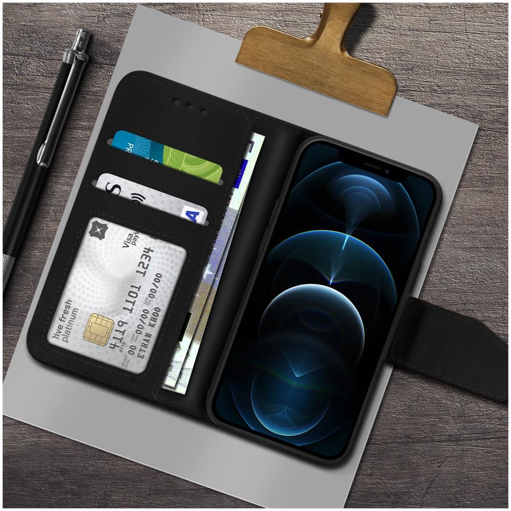 Custodia Iphone 12 Pro Max Porta Carte In Pelle Funzione Stand Premium Nero - Foto 2