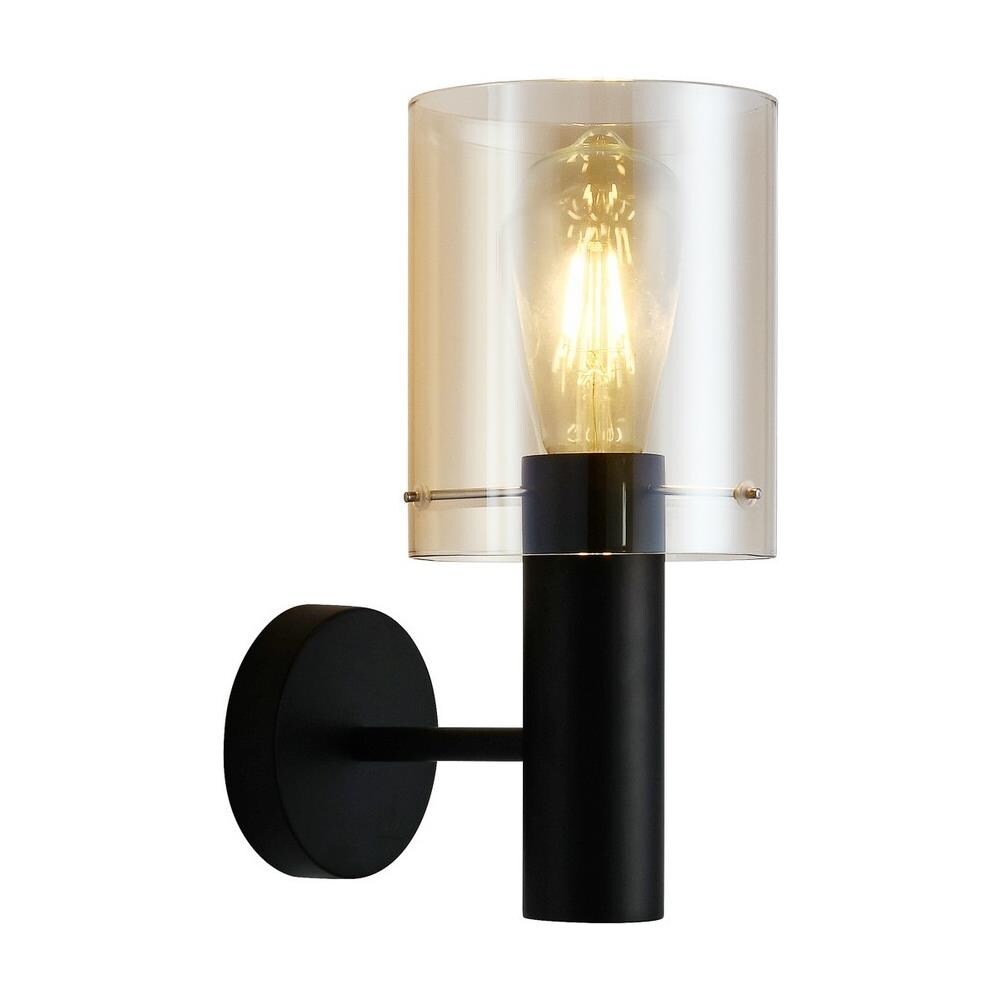 Applique Moderna Nera 1 Luce Con Paralume Ambra, Attacco E27 - Foto 1