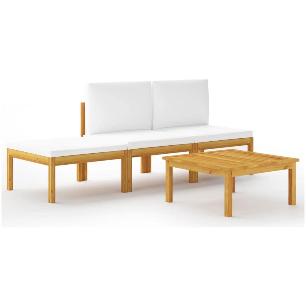 Set Divani Da Giardino 4 Pz Con Cuscini Crema Massello Acacia - Foto 1