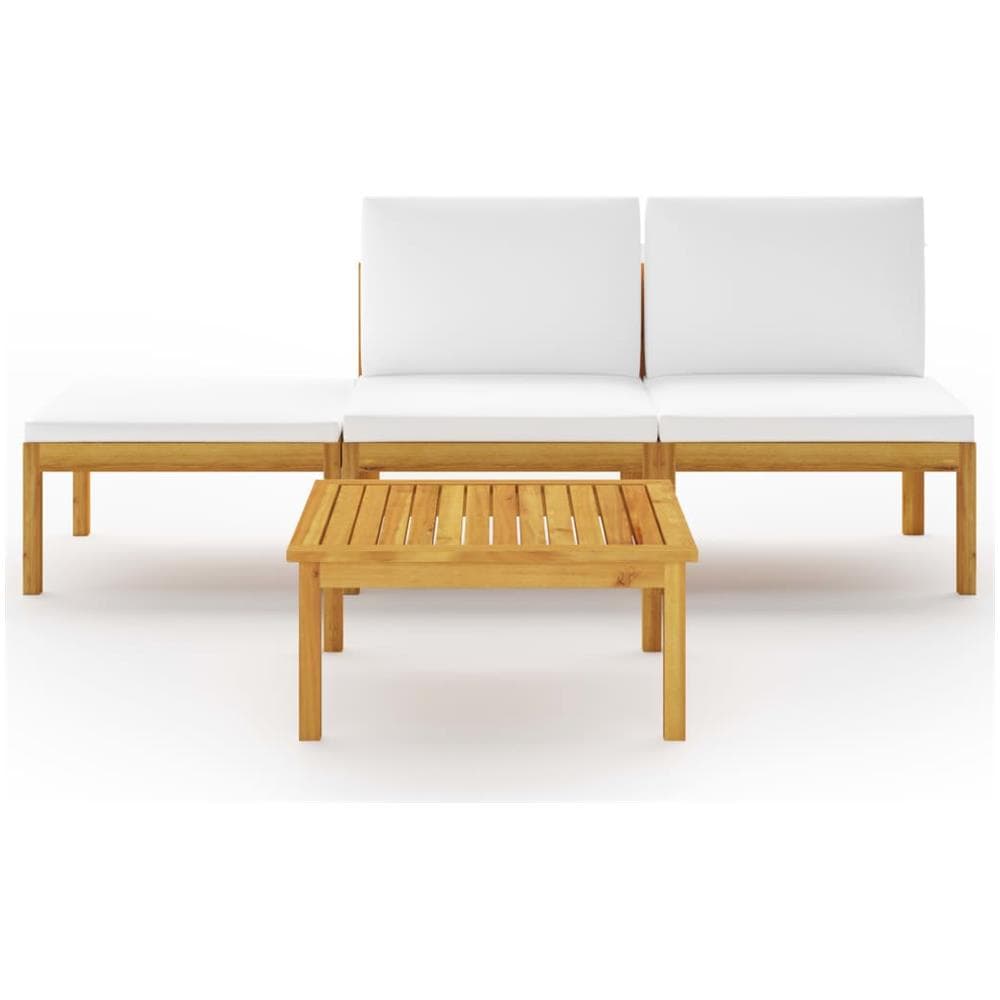 Set Divani Da Giardino 4 Pz Con Cuscini Crema Massello Acacia - Foto 2