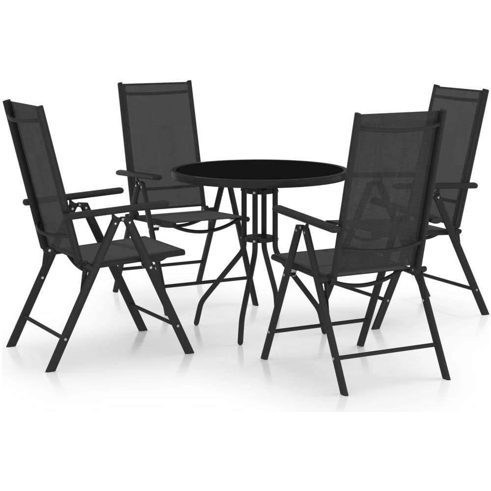 Set Mobili Pranzo Per Giardino 5 Pz In Alluminio Textilene Nero - Foto 1