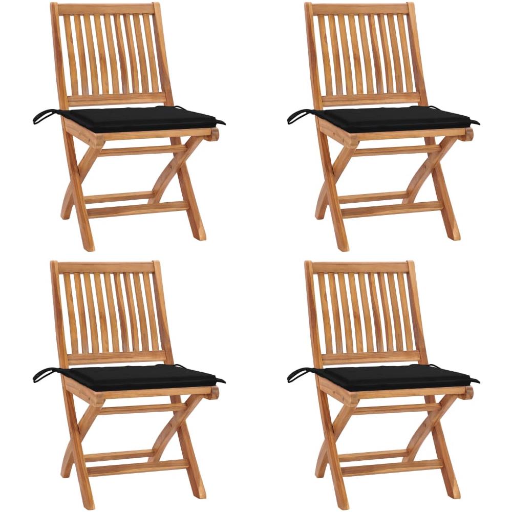 Sedie da Giardino Pieghevoli con Cuscini 4 pz Massello di Teak - Foto 1