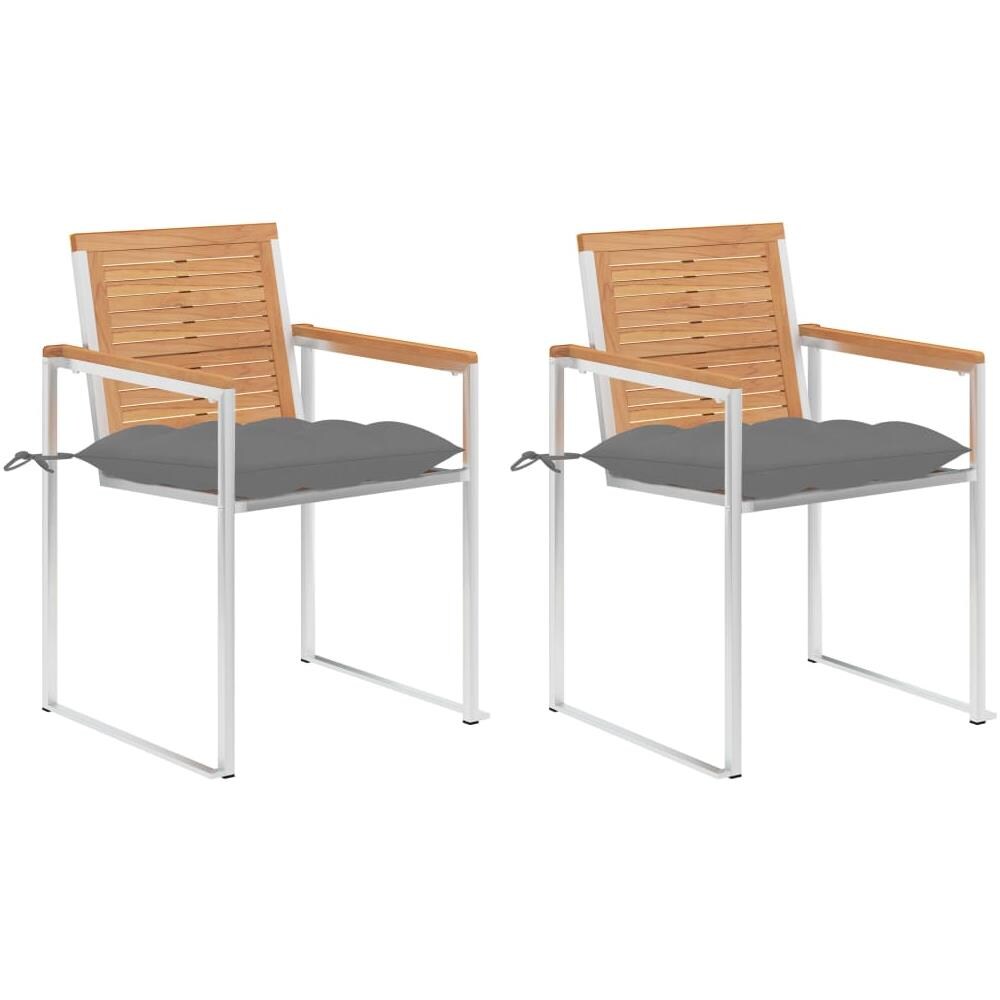 Sedie Da Giardino 2 Pz Con Cuscini In Legno Di Teak E Acciaio - Foto 1