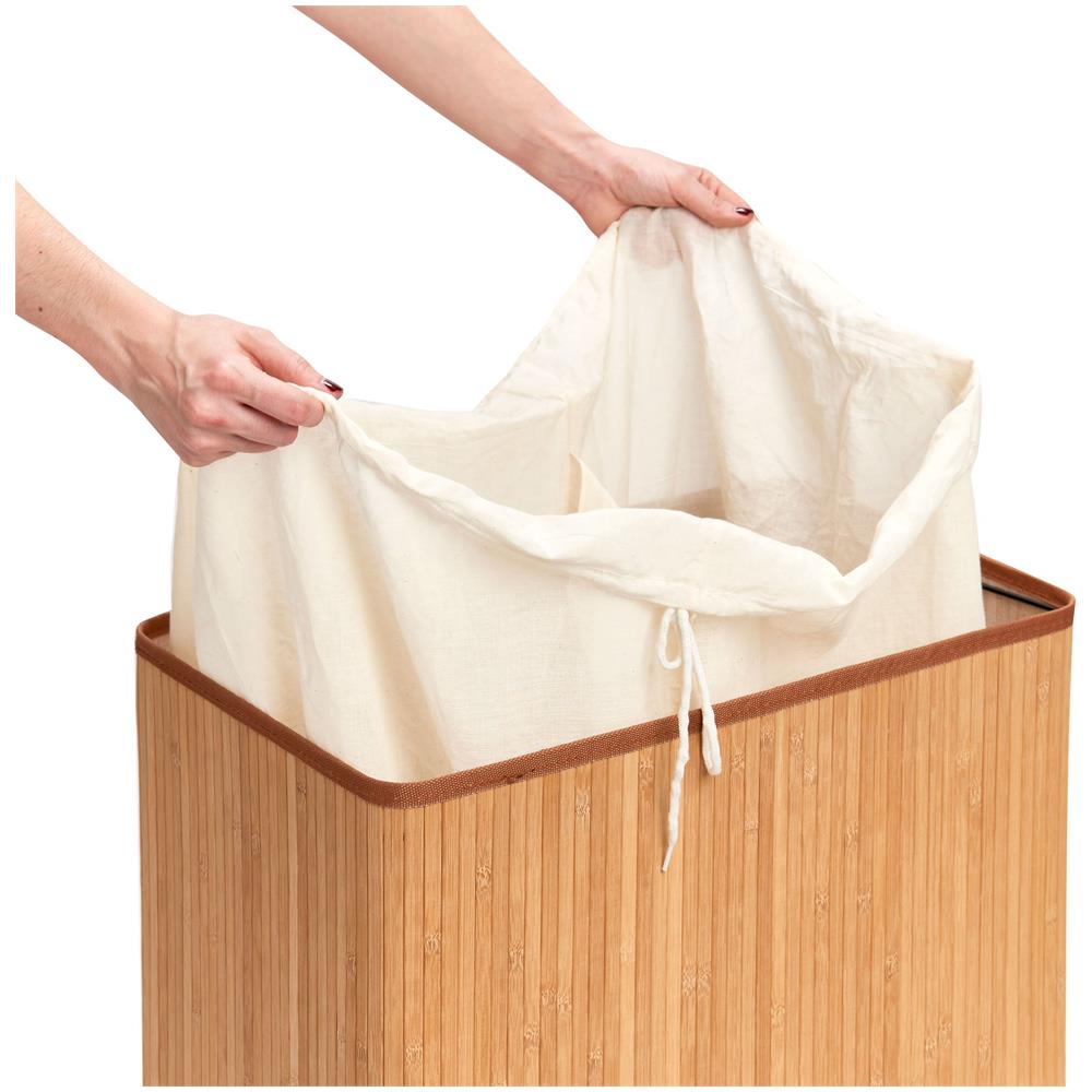 Cesto Portabiancheria In Bambù, Marrone Chiaro, 104 L, Marrone Chiaro, 2 Camere - Foto 2