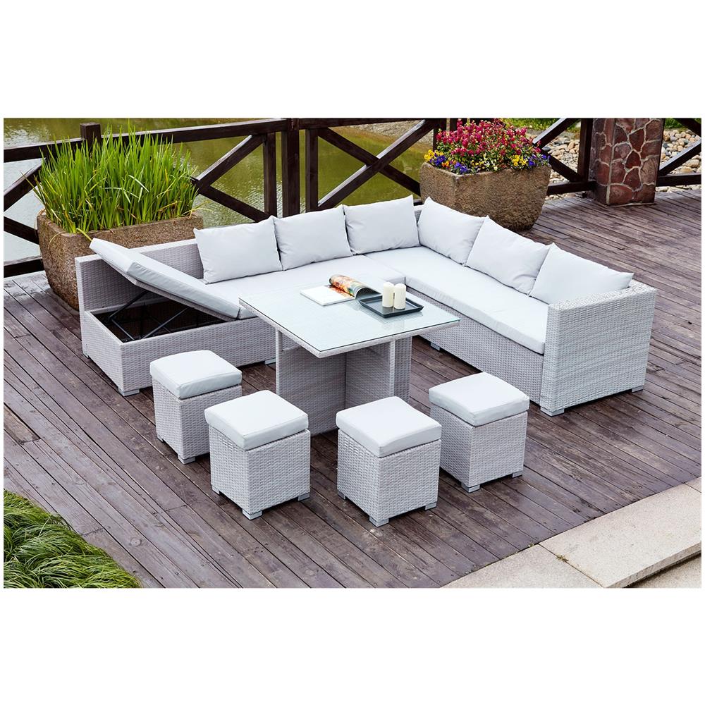 Salotto Da Giardino A Incasso Resina Intrecciata 10 Posti Grigio/grigio Fidji - Foto 2