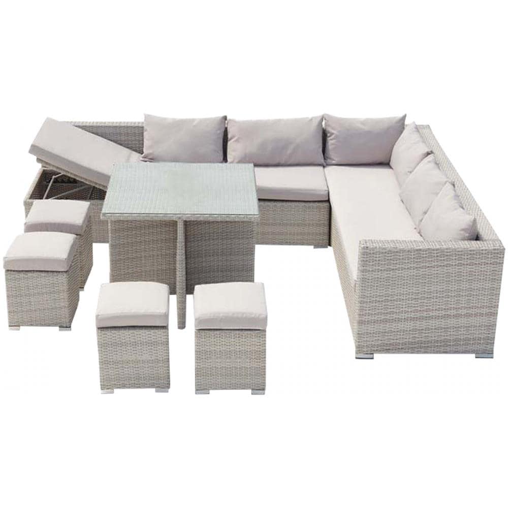 Salotto Da Giardino A Incasso Resina Intrecciata 10 Posti Grigio/grigio Fidji - Foto 1