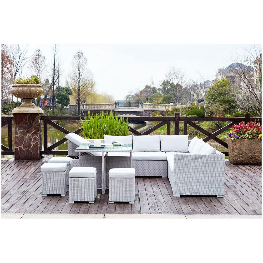 Salotto Da Giardino A Incasso Resina Intrecciata 10 Posti Grigio/grigio Fidji - Foto 8