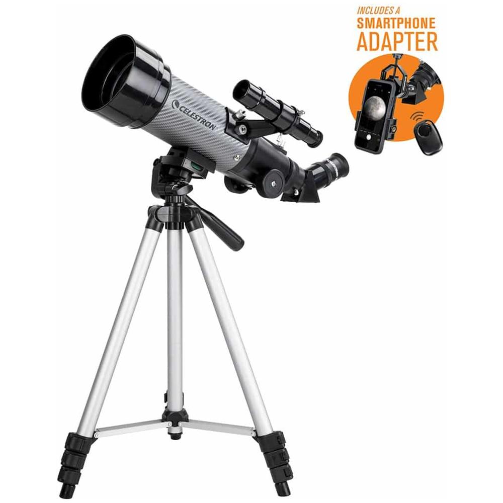 Telescopio Celestron Travelscope 70DX con Raccordo Fotografico per Smartphone Telecomando Bluetooth Filtro Lunare e Lente di Barlow 2X - Foto 2