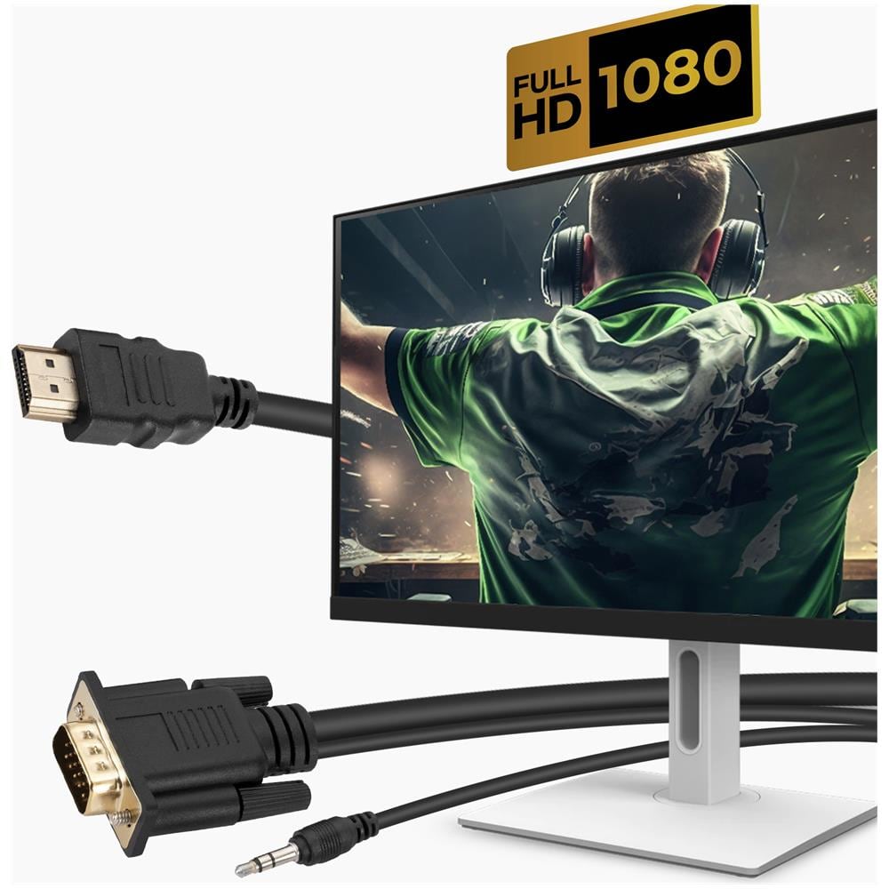 Cavo Hdmi A Vga Maschio E Connettore Jack 3,5 Mm Qualità Full Hd 1,8m Nero - Foto 5