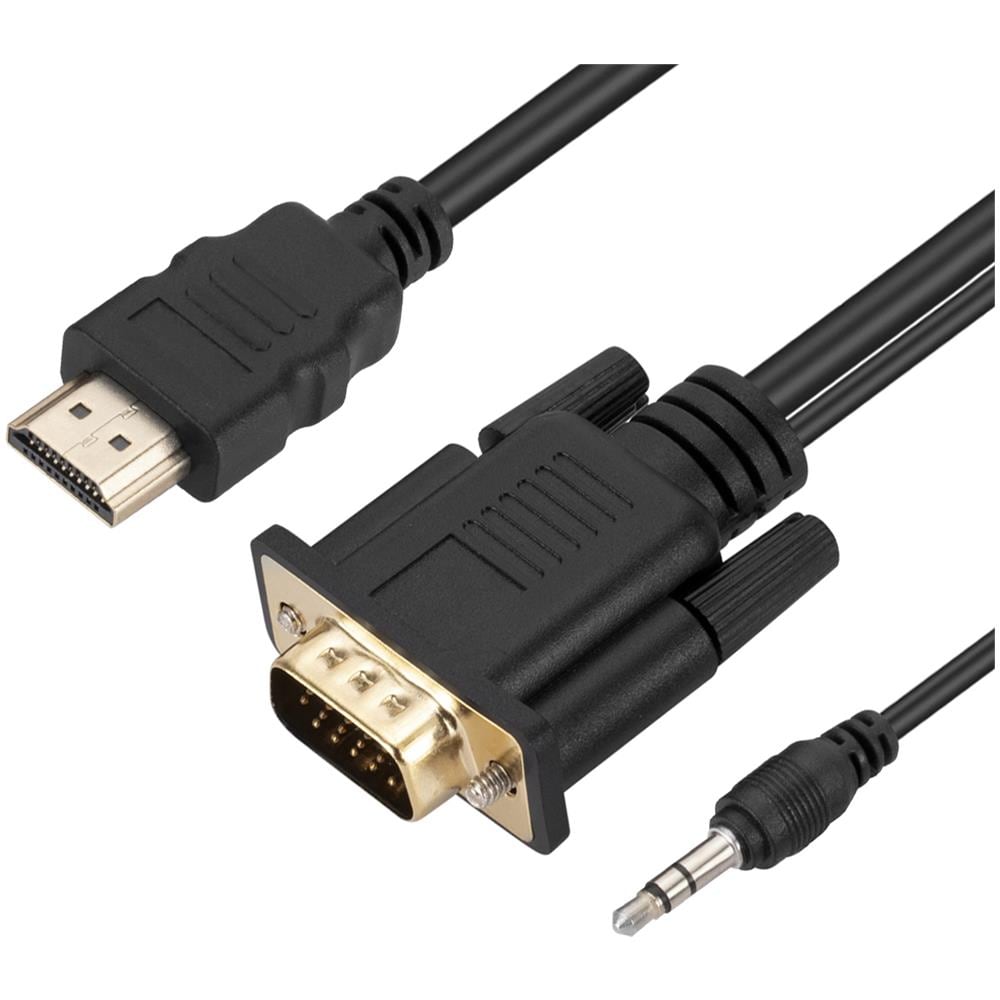 Cavo Hdmi A Vga Maschio E Connettore Jack 3,5 Mm Qualità Full Hd 1,8m Nero - Foto 1