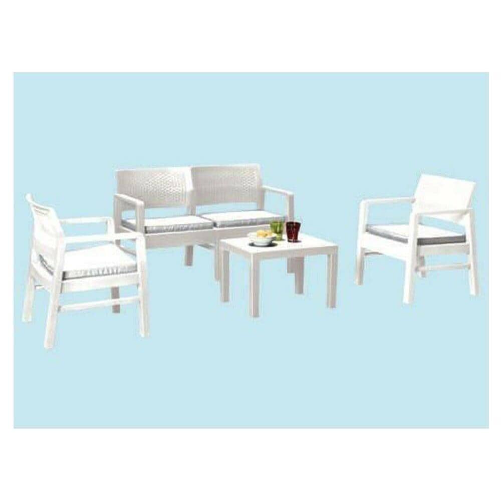 Set Divano Da Giardino 4 Pezzi In Polyrattan Beige Con Contenitore - Salotto Esterno