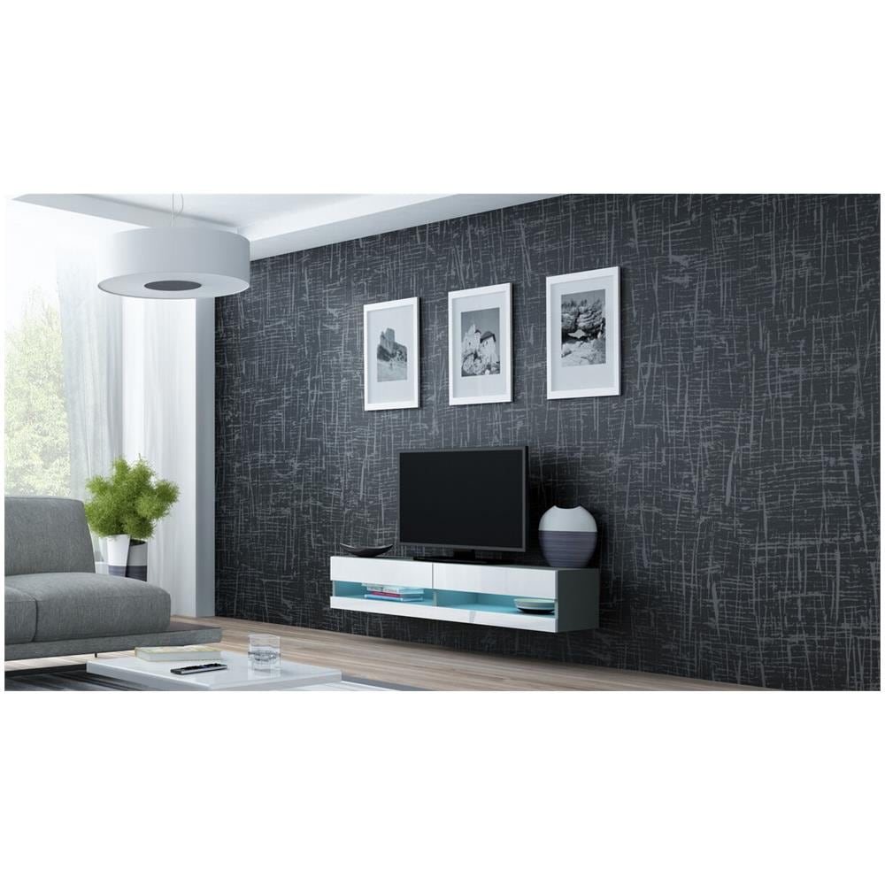 Tavolo Per Televisione Rtvvigo140n S /b 30 X 40 X 140 Cm Bianco Grigio Laminato Legno Mdf Truciolare - Foto 1