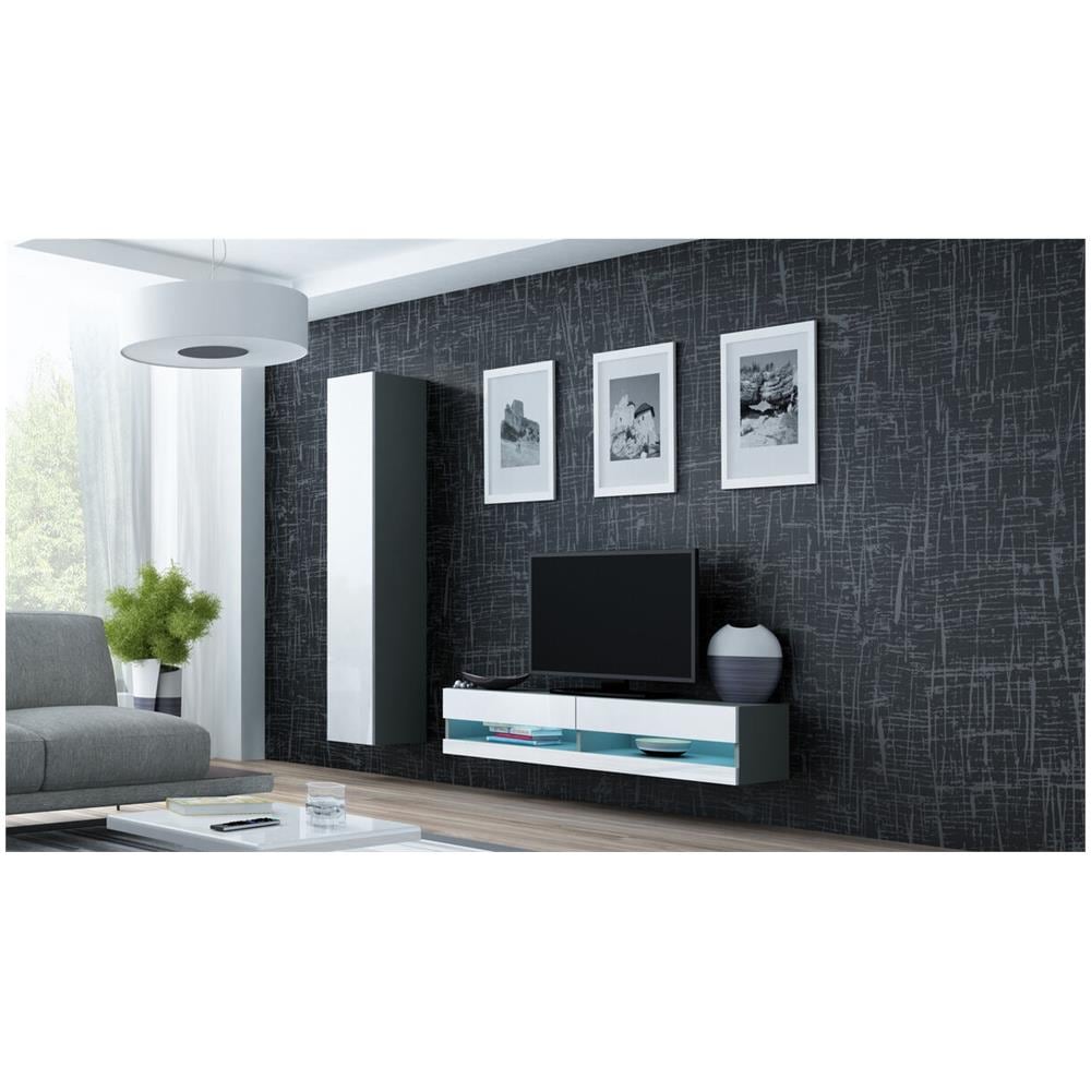 Tavolo Per Televisione Rtvvigo140n S /b 30 X 40 X 140 Cm Bianco Grigio Laminato Legno Mdf Truciolare - Foto 2