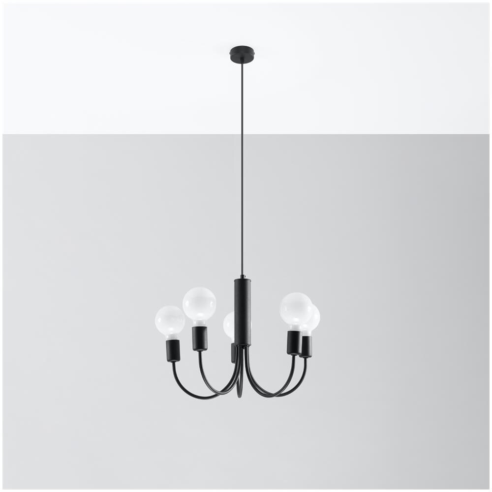 Sollux Lighting Lampadario Piccolo 5 Nero Sl.0855 - Moderno Lampadari Nero 100x45x45 Cm - Foto 2