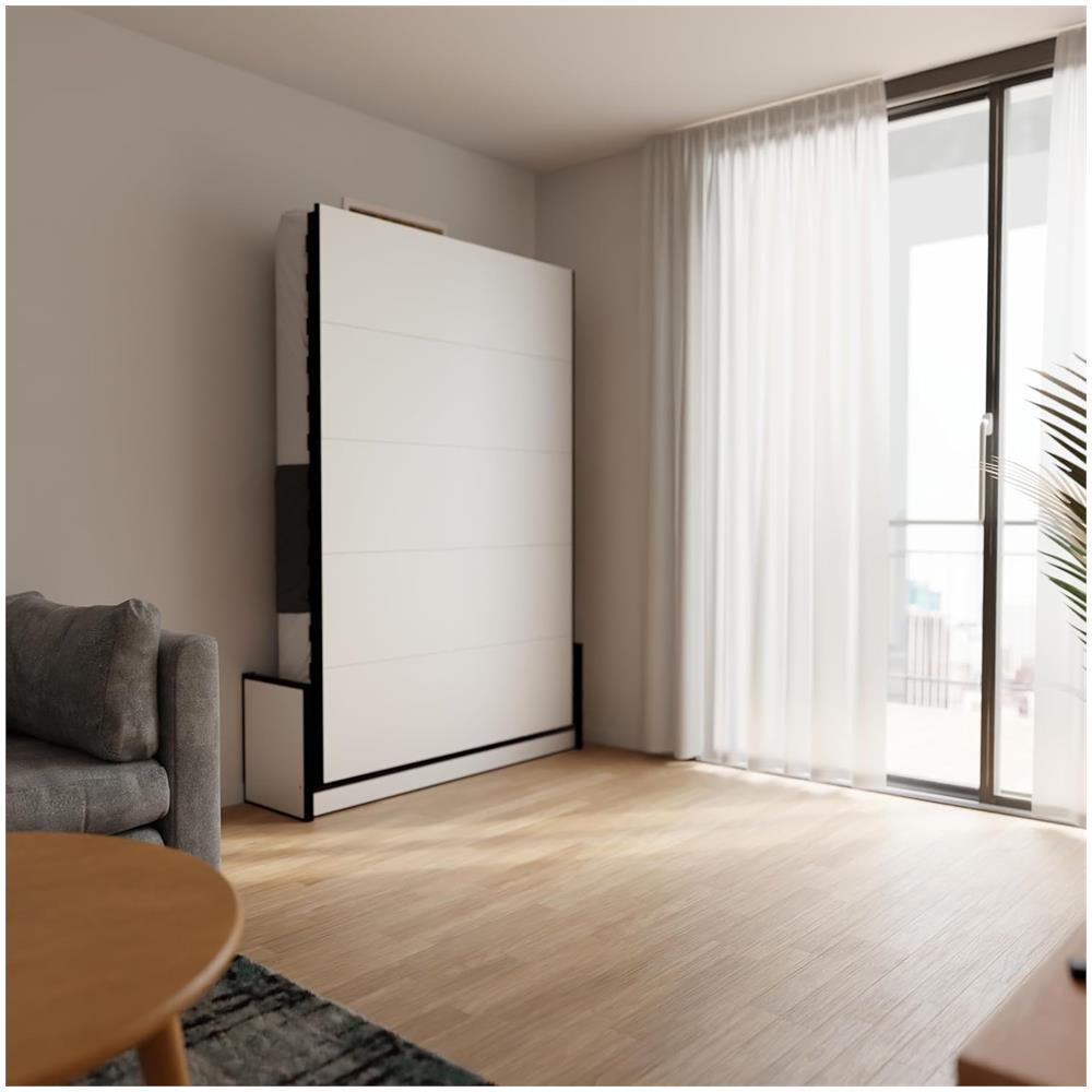 Letto A Scomparsa Studio Verticale 135x190 cm con Pistoni a Gas, Telaio Metallico Robusto, Capacità 350 kg, Ideale per Stanze Piccole o Monolocali, Salvaspazio, Materasso Non Incluso - Foto 2