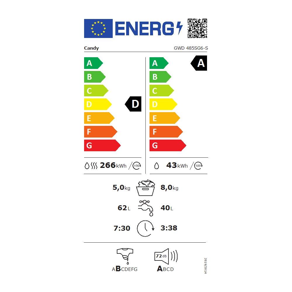 Candy ProWash 300, Lavasciuga Slim 8+5 KG, 10% più efficente della classe A, 1400 giri, Bianco, Inverter, Fresh Vapor, GWD 485SG6-S, Caricamento frontale, Libera installazione, Bianco, Antracite, Sinistra, Antracite, Manopola, Pulsanti - Foto 9