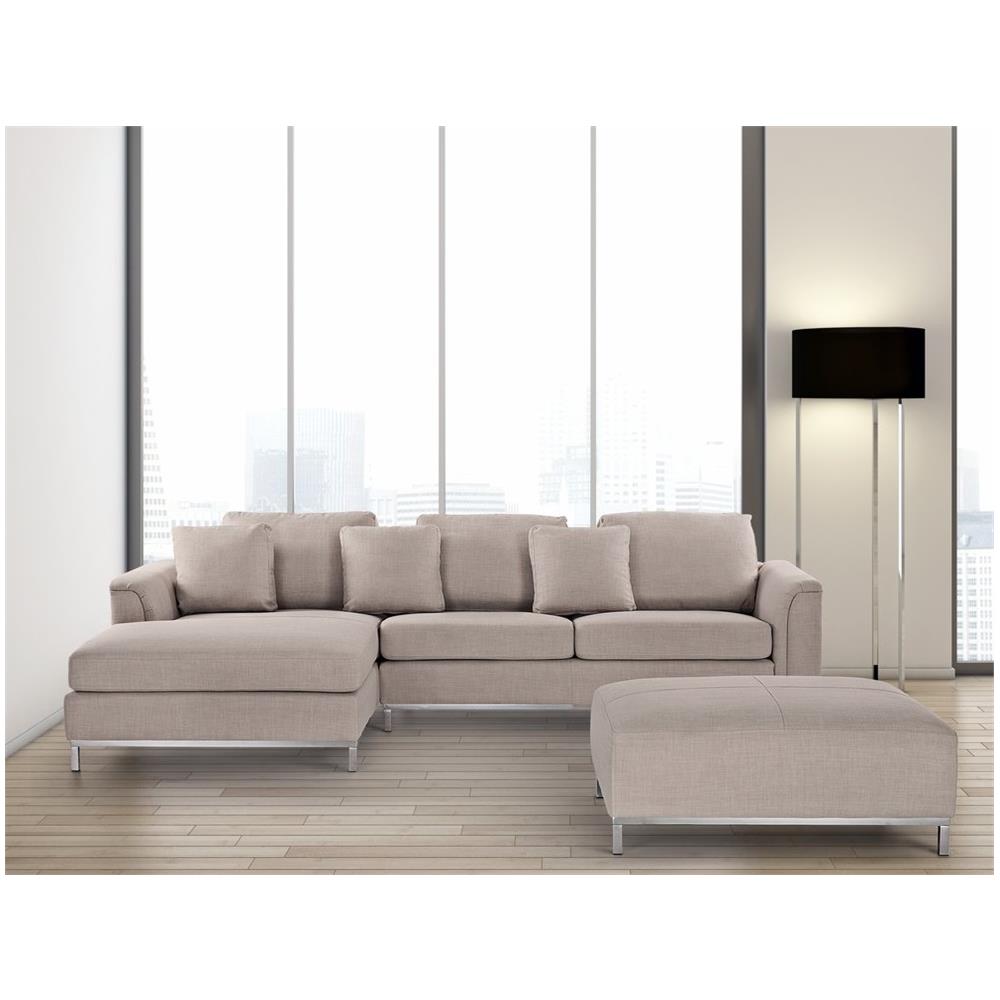 Divano Angolare In Tessuto Beige Con Ottomana Oslo Destro - Foto 2