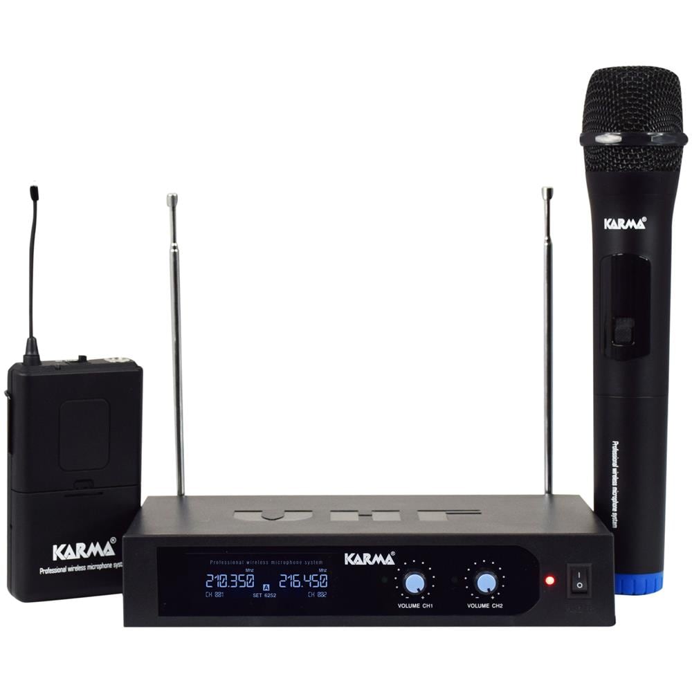 SET 6252PL-A Sistema per Microfono senza Fili Doppio Radiomicrofono VHF Palmare + Archetto - Nero - Foto 1