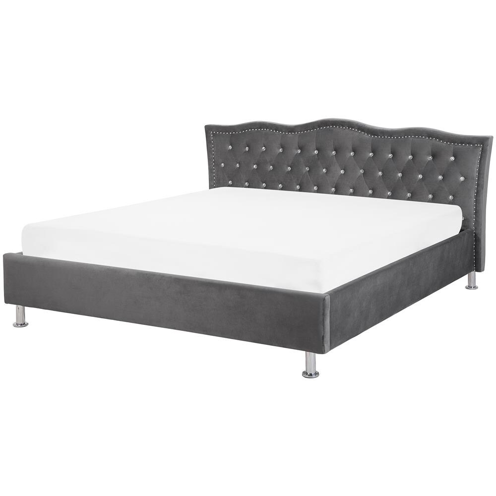 Letto Matrimoniale In Velluto Grigio Scuro 180x200 Metz - Foto 1