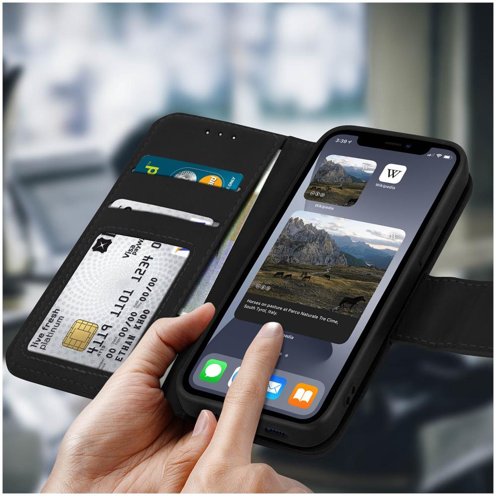 Custodia Iphone 12 Mini Porta Carte In Pelle Funzione Di Supporto Premium Nero - Foto 2
