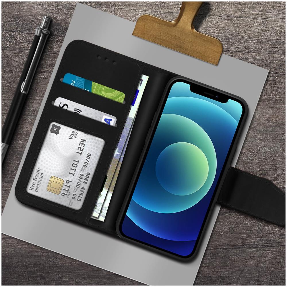 Custodia Iphone 12 Mini Porta Carte In Pelle Funzione Di Supporto Premium Nero - Foto 5