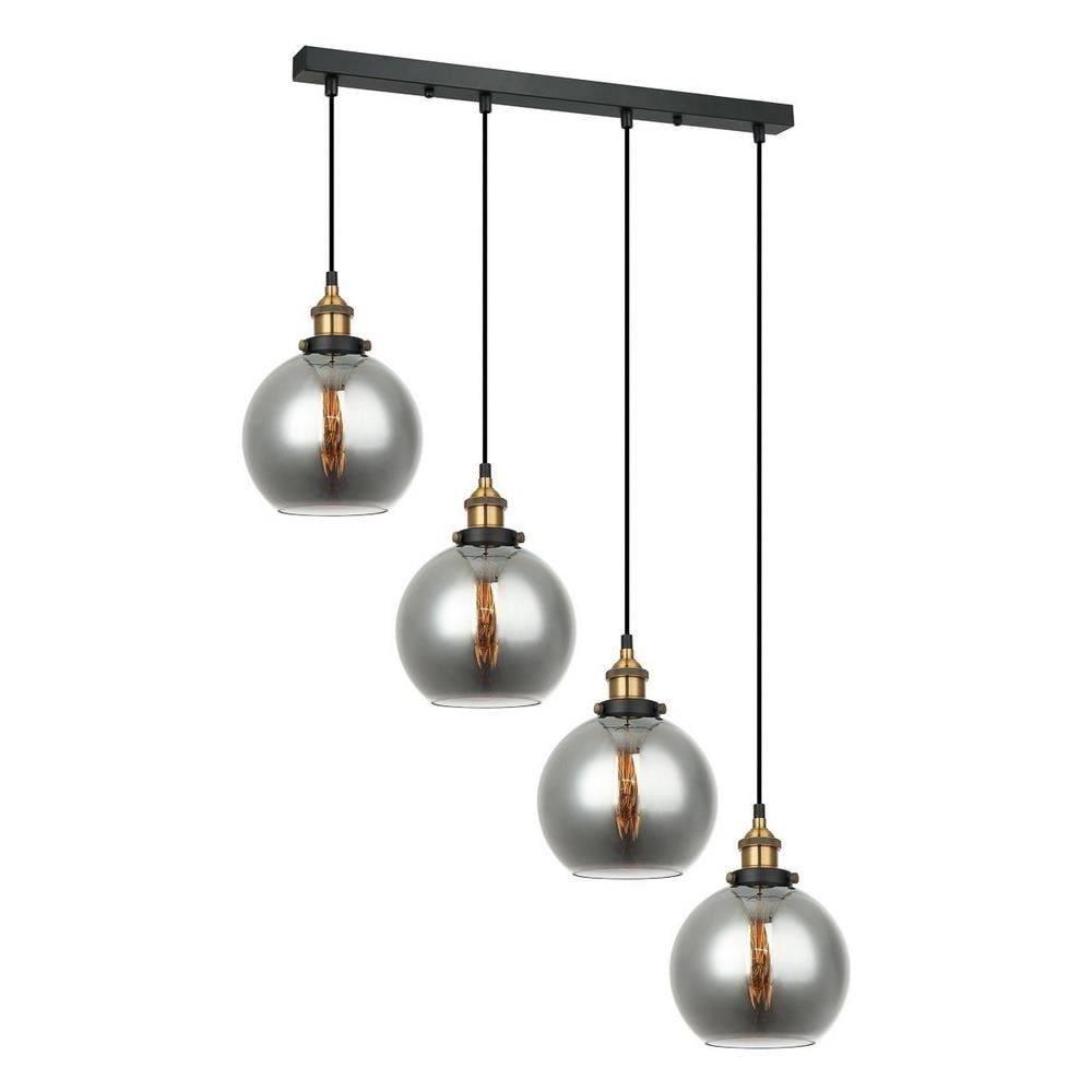 Lampada A Sospensione Industriale E Retrò Nera, Oro A 4 Luci Con Paralume Fumé, Dimmerabile E27 - Foto 1