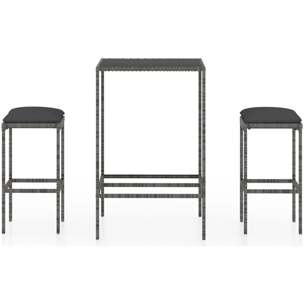 Set Bar da Giardino 3 pz con Cuscini in Polyrattan Grigio - Foto 1