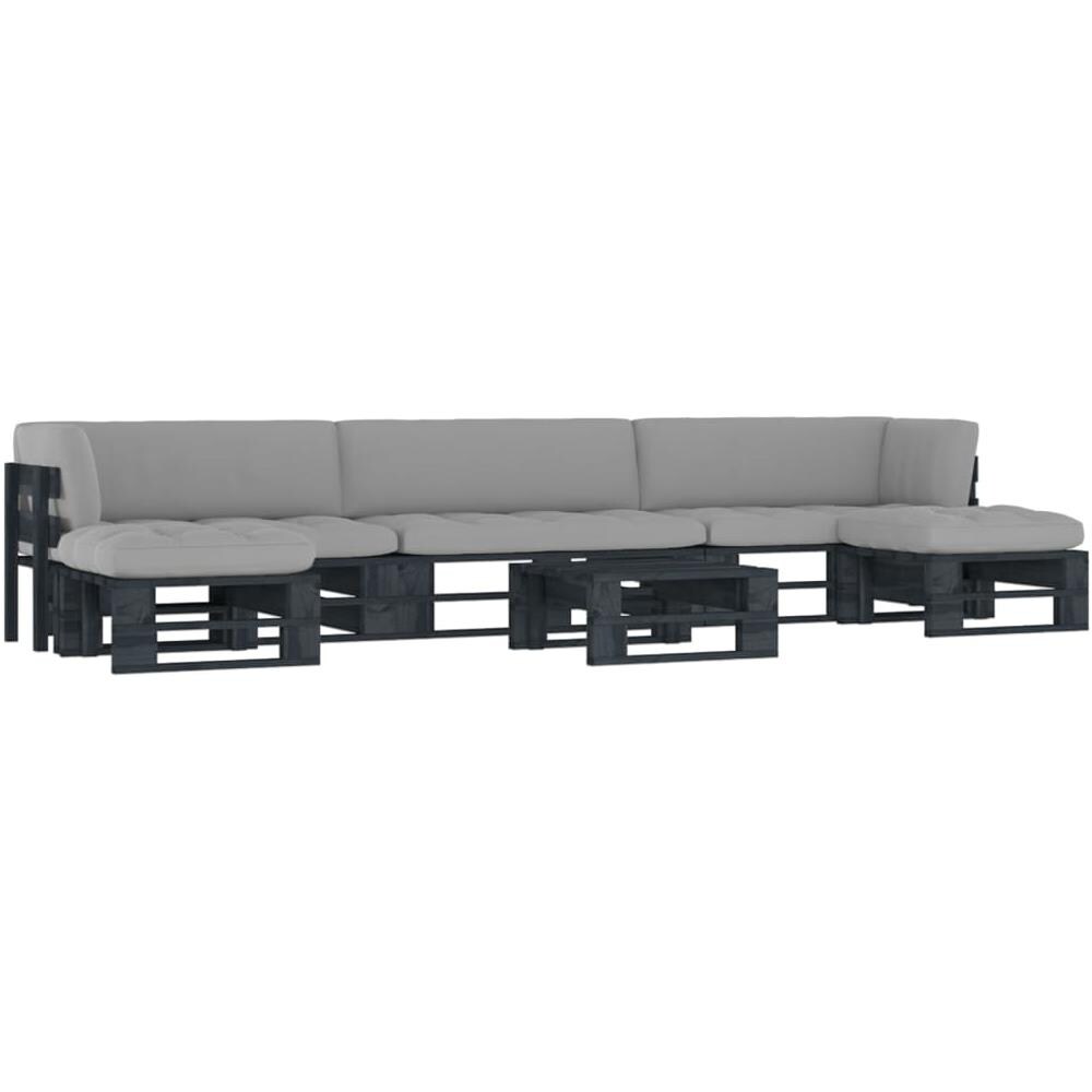 Set di Divani su Pallet 6pz e Cuscini in Pino Impregnato Nero - Foto 1