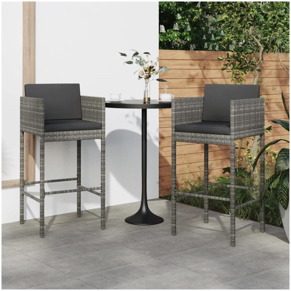 Sgabelli Da Bar 2 Pz Con Cuscini Grigi In Polyrattan - Foto 1
