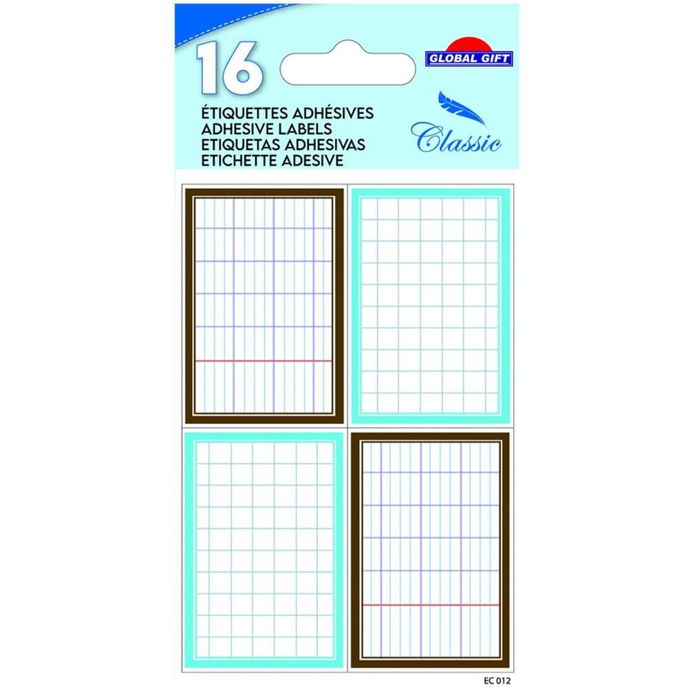 16 Etichette Per La Scuola - Rettangoli Effetto Quaderno - Blu E Marrone - Foto 1