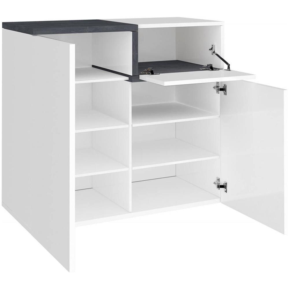 Scarpiera Ryan, Mobile Multiuso A 2 Ante E 1 Anta A Ribalta, Portascarpe Da Ingresso, 100% Made In Italy, Cm 80x40h80, Bianco Lucido E Ardesia - Foto 4