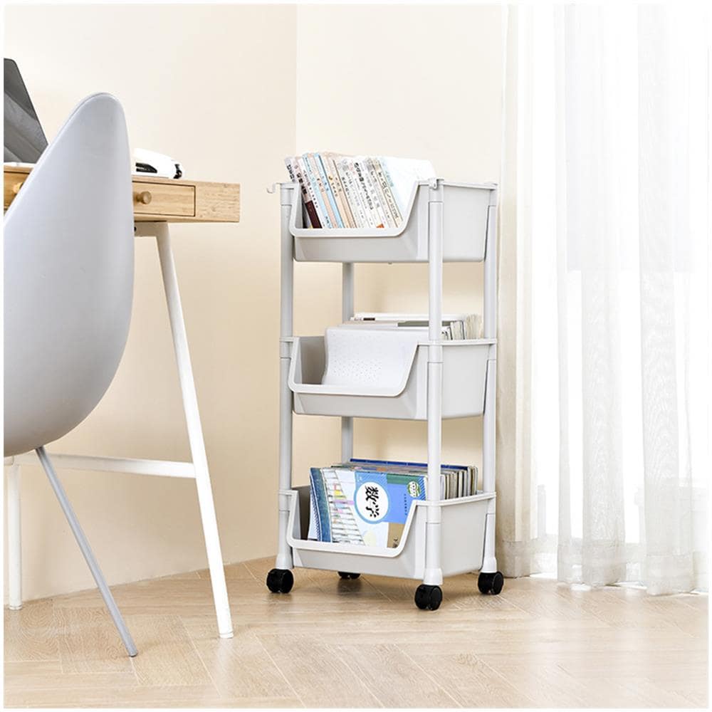 Carrello Multiuso Ruote Scaffale Portaoggetti Libreria Salvaspazio Grigio Chiaro - Foto 5