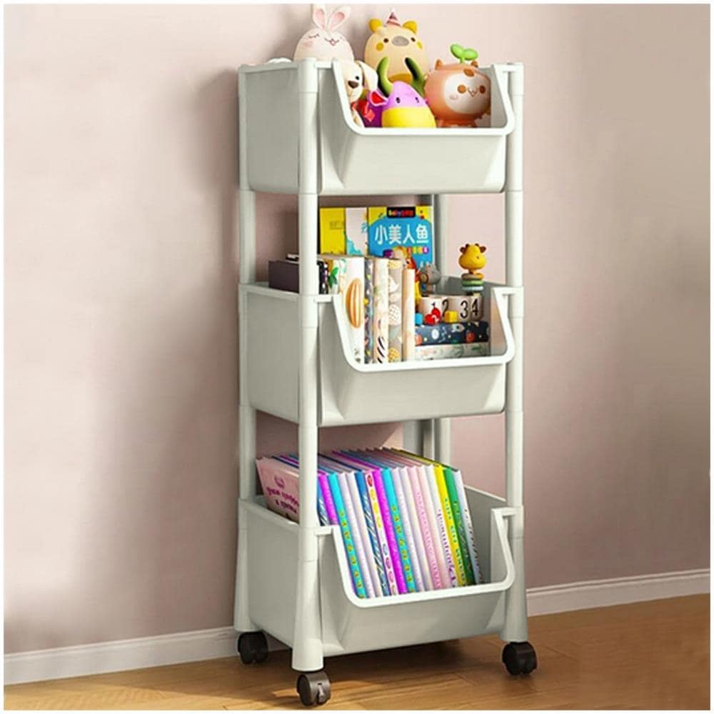 Carrello Multiuso Ruote Scaffale Portaoggetti Libreria Salvaspazio Grigio Chiaro - Foto 1
