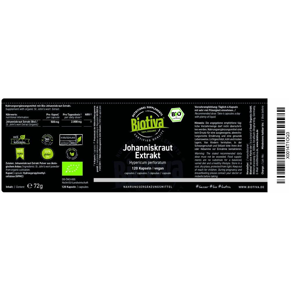 Iperico Estratto Bio - 120 Capsule - Erba Di San Giovanni - Hypericum Perforatum - Senza Distaccanti - Senza Riempitivi - Imbottigliato E Controllato In Germania (de-eco-005)  - Foto 2