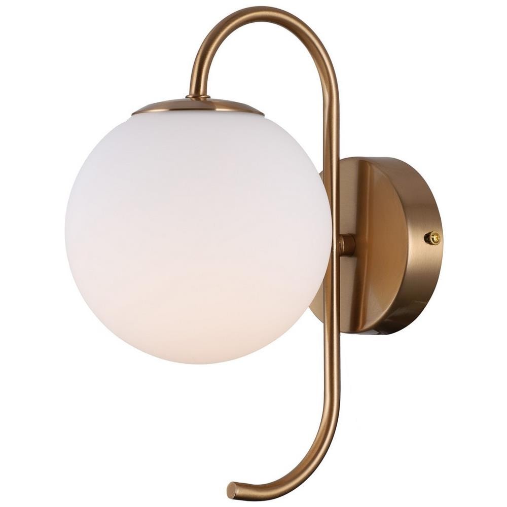 Lampada Da Parete Industriale E Retrò In Ottone Miele 1 Luce Con Paralume Bianco, G9 - Foto 2